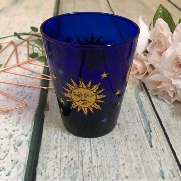 Vtg Libbey Colbalt blue celestial moon sun cup mug
